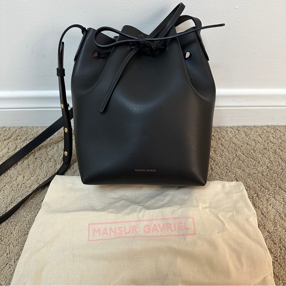 NWT Mansur Gavriel Calf Leather Crossbody Mini Bucket Bag - Black/Blue - Picture 3 of 5
